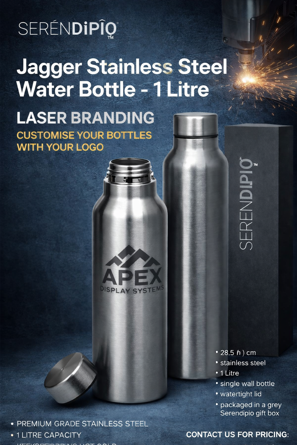 serendipio jagger stainless steel water bottle 1 litre serendipio jagger stainless steel water bottle 1 litre